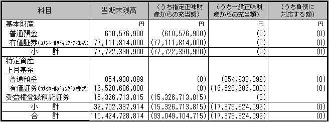 基本財産及び特定資産の財源等の内訳